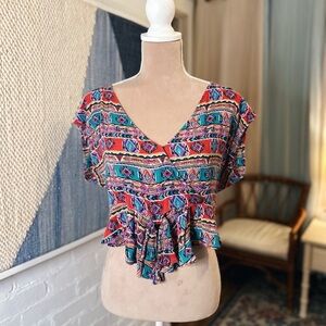 Forever21 Boho Vintage Style Print Wrap Crop Top